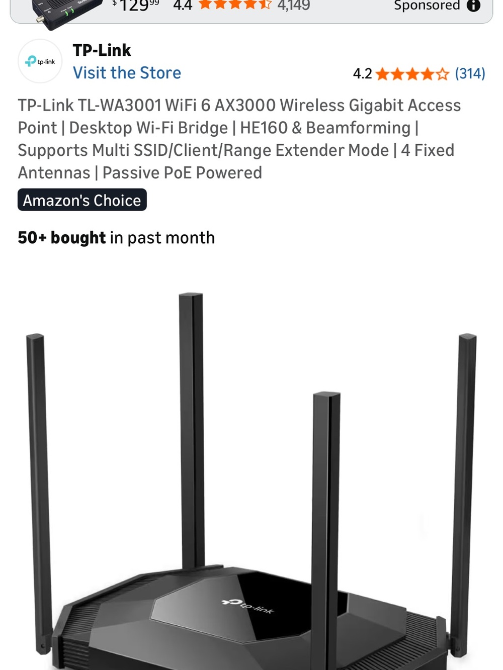 TP-Link Black WiFi 6 AX3000 Wireless Gigabit Access Point